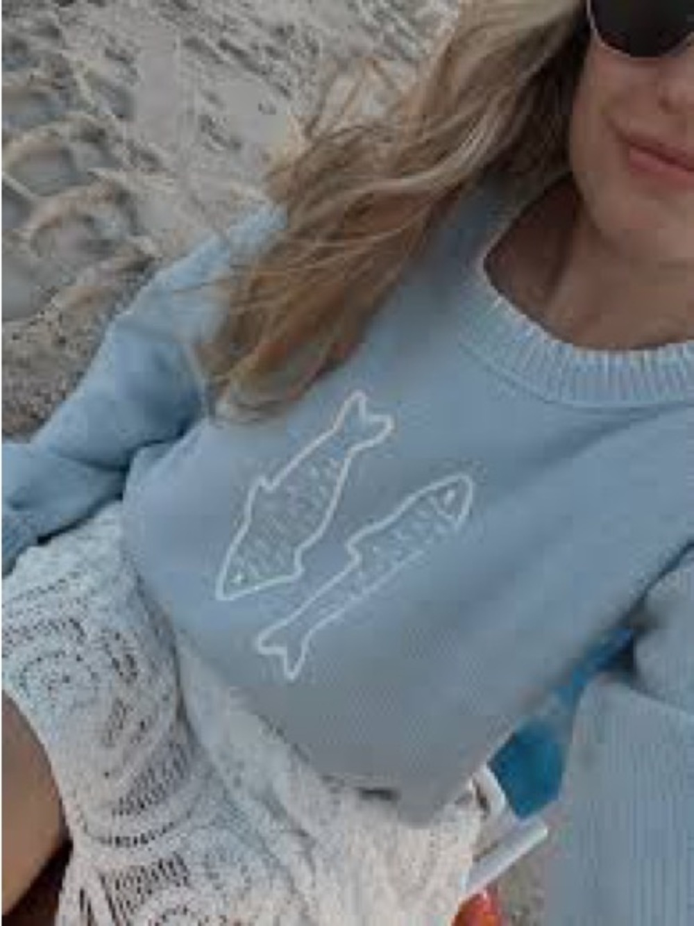 Lucky Brand Sardine Mixed Stitch Crew Neck Sweater Preppy Coastal Women’s M